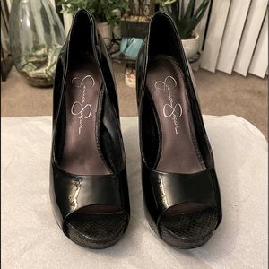 Jessica Simpson Patent leather peep toe stilettos